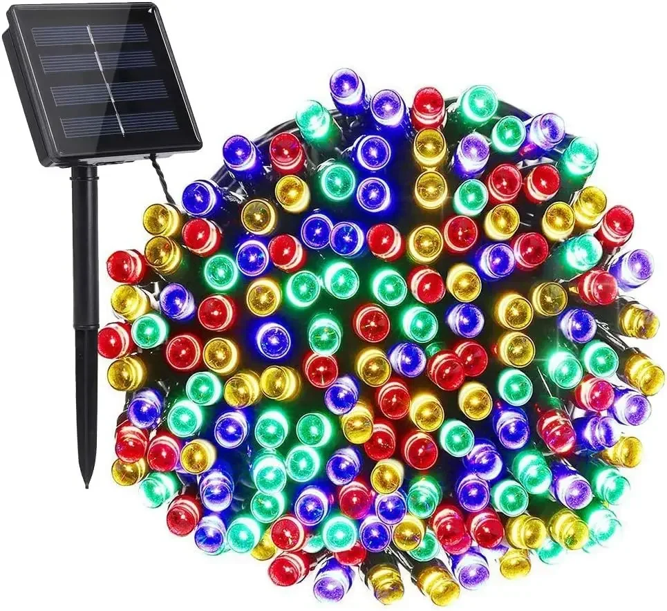 8 colores luz Solar al aire libre jardín cálido/púrpura/RGB tira de luces LED de hadas lámpara Solar guirnalda impermeable decoración de Navidad