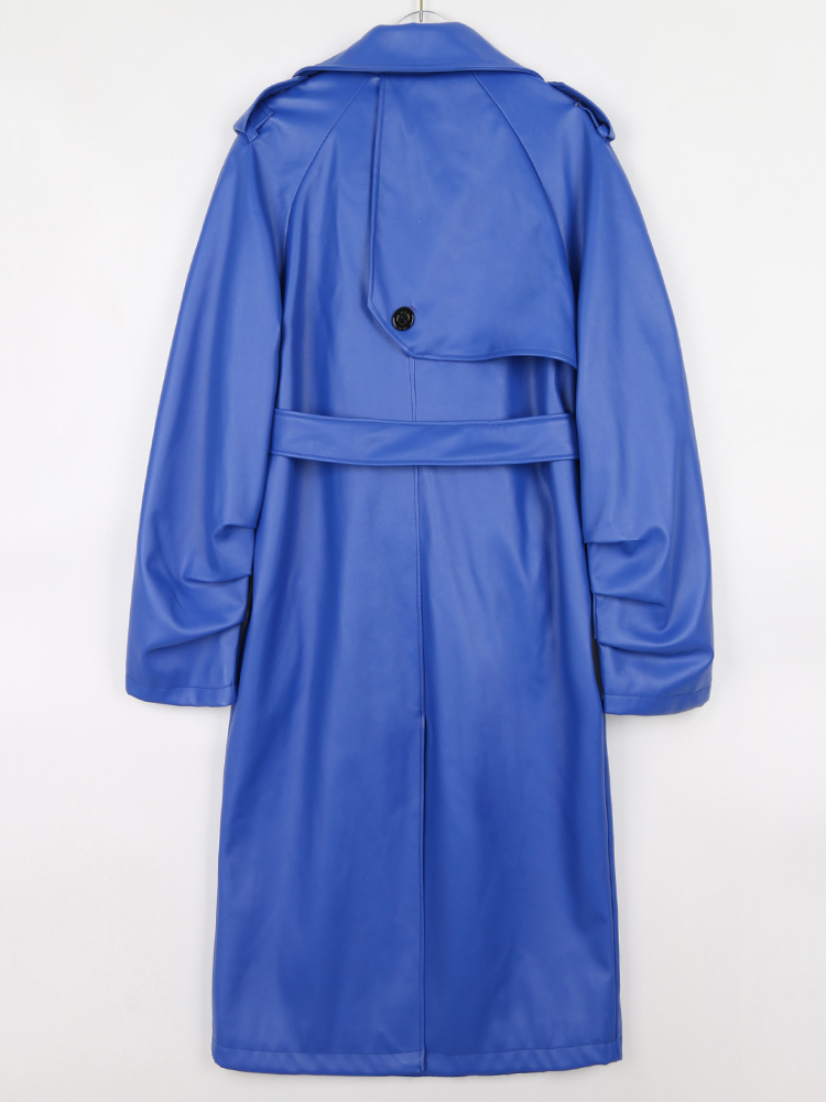 Lautaro-Langer Trenchcoat aus Kunstleder für Damen, Gürtel, zweireihig, luxuriös, elegant, modisch, Frühling, Herbst, 2022
