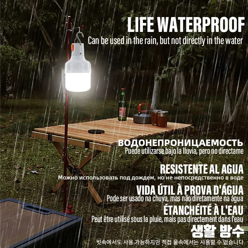 Lámparas de campamento LED 20w 40w 80w lámparas de emergencia recargables de campamento iluminación de bombillas de ahorro de energía impermeables lámparas de trabajo colgantes de tiendas de campaña