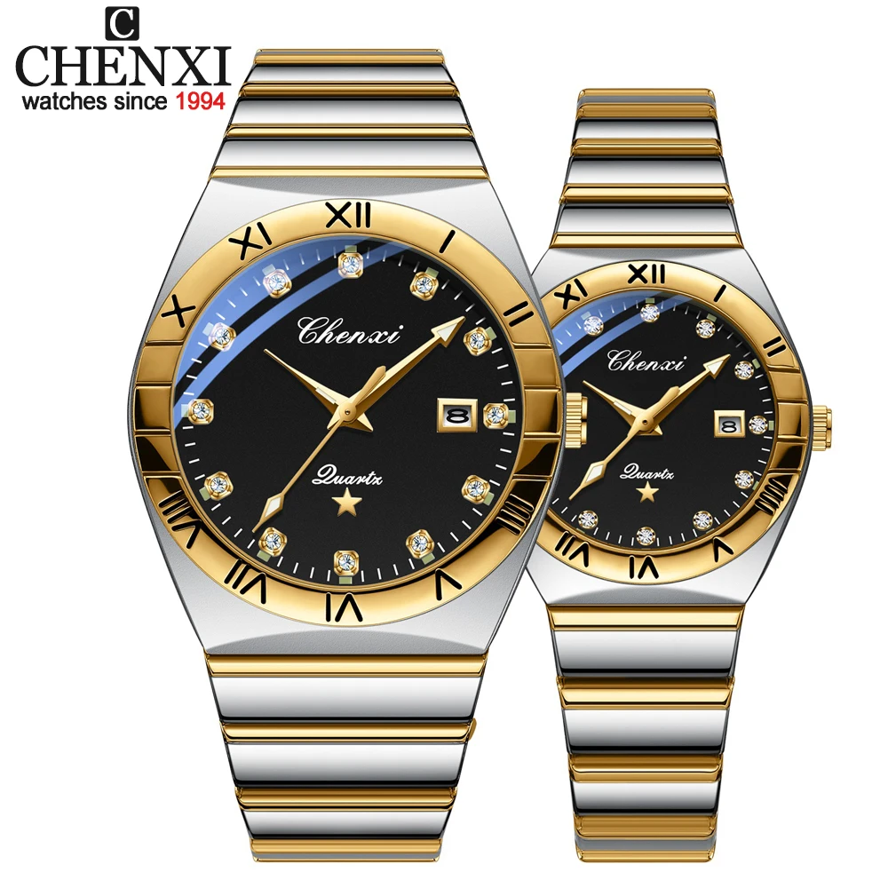 CHENXI Luxus Quarz Paar Uhr für Männer Frauen Kalender Zifferblatt Casual Uhren Uhr Edelstahl Original Paar Armbanduhren