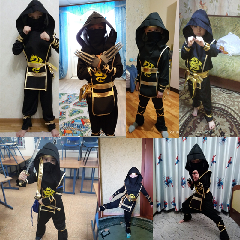 Traje ninja vermelho menino halloween samurai japonês traje criança ninja macacão com acessórios de espuma ninja melhor presente das crianças