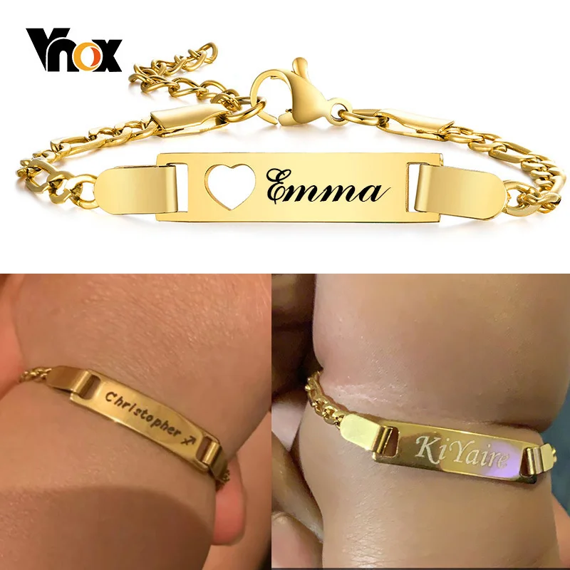 Vnox Benutzerdefinierte Baby-Mädchen-Armbänder, Anti-Allergie-Edelstahlarmband für Neugeborene, personalisierter Name, Geburtstagsgeschenk für Jungen und Mädchen