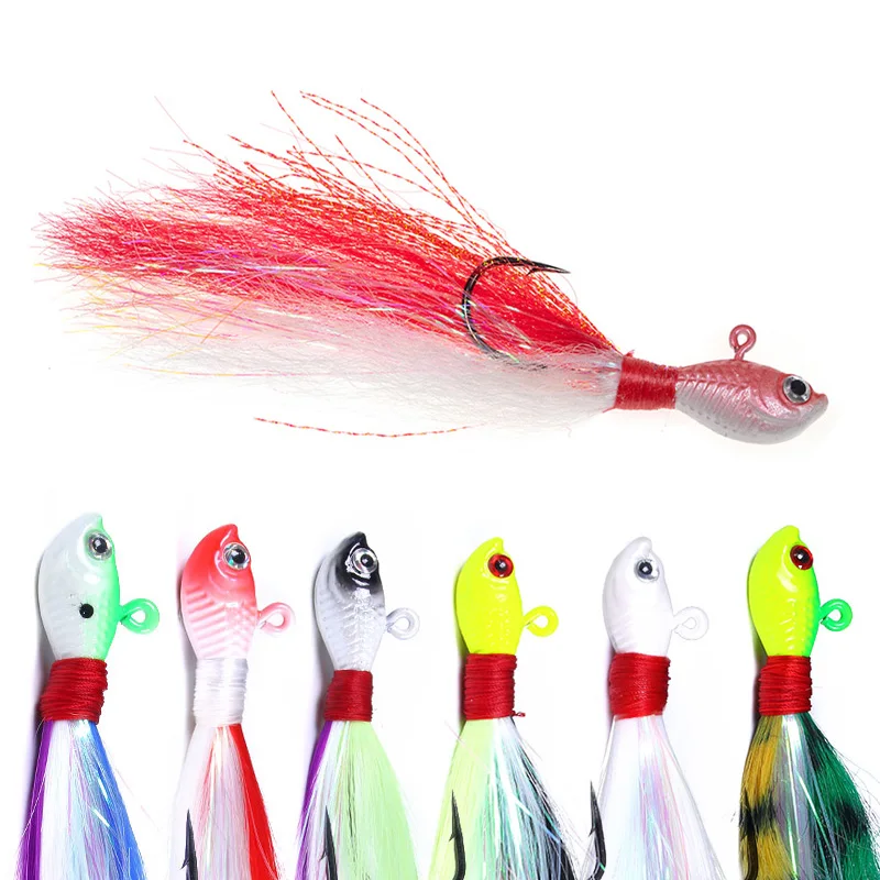 Plantillas Bucktail, anzuelo para cabeza, cebo para ojos 3D, 7g, 14g, 28g, 56g, anzuelo de plumas para pelo de ciervo, señuelo de pesca para Jigging y Barba