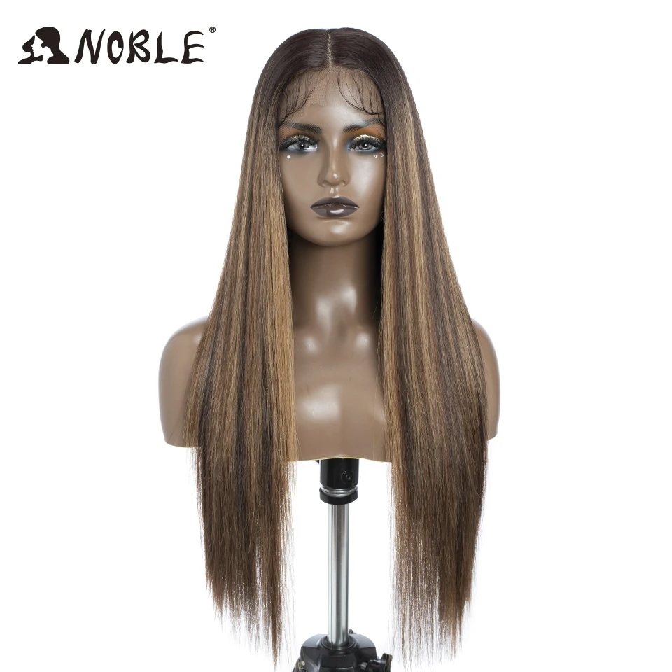 Noble-peluca sintética con malla frontal para mujer, cabellera de 30 pulgadas, 13x7, recta, sin pegamento, color rubio, degradado, Cosplay