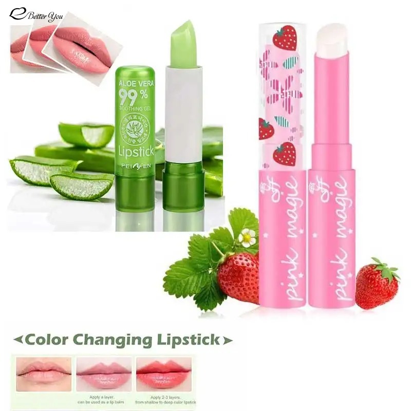 Bálsamo labial, lápiz labial de Aloe Vera, maquillaje de fresa, cuidado de los labios, lápiz labial que cambia de Color, lápiz labial hidratante de larga duración, belleza