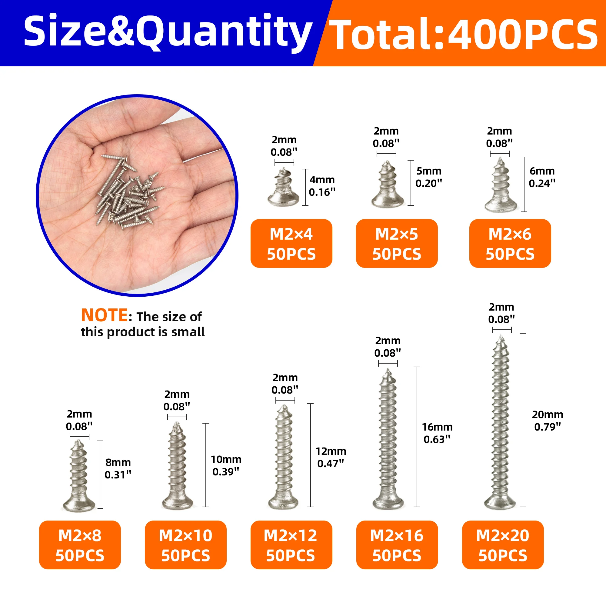 400 stücke Flach kopf Holz schrauben Sortiment Kit Phillips Spitzen Schraubens atz M2x4mm-20mm selbst schneidende Schrauben Holz schraube