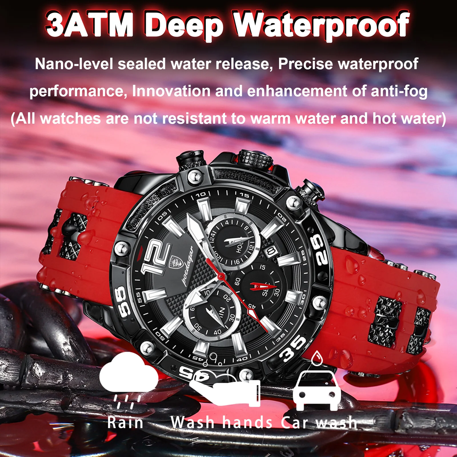 Reloj de pulsera POEDAGAR de lujo para hombre, cronógrafo deportivo, resistente al agua, relojes luminosos con fecha para hombre, Reloj informal de cuarzo de silicona para hombre