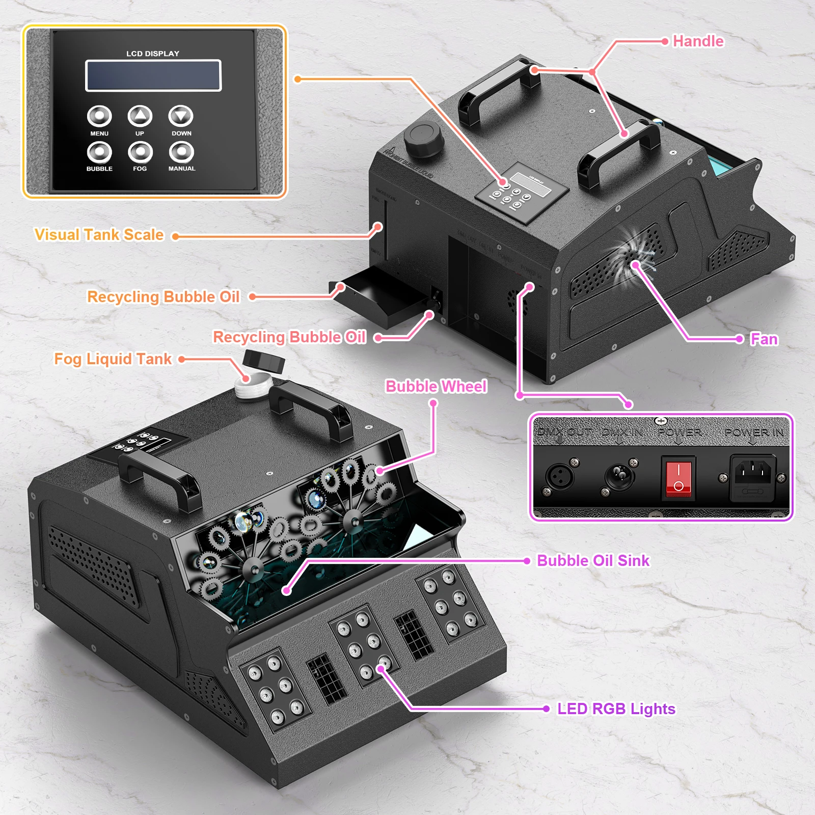 U'King 1500W Smoke Bubble Machine 8 RGB 3IN1 LED Bubble Fog Machine DMX Bubble Fogger Stage Light For DJ Halloween Party Wedding