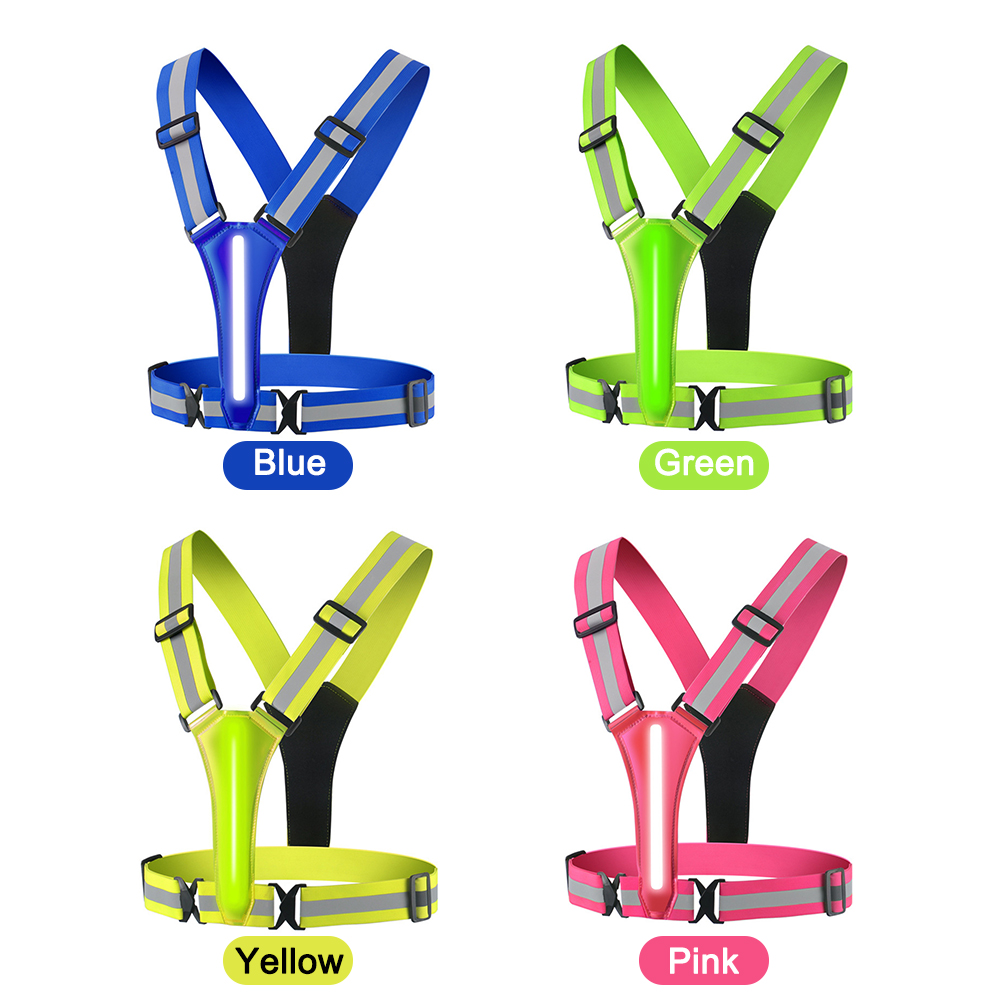 LED Running Vest USB Rechargeable Reflective Night Work Security Vest High Visibility Night Running Riding Clothing Elastic Band