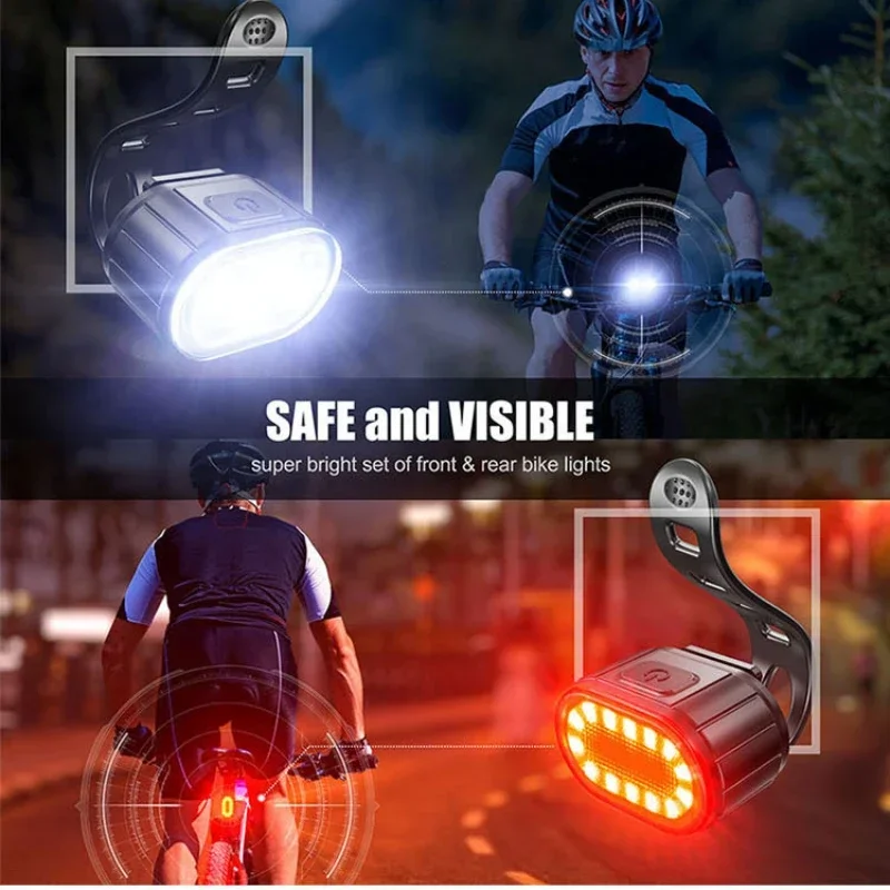 Lumières de vélo d'auto-défense, rechargeables par USB, feu avant et arrière, feu avant, lanterne de cyclisme, lampe de poche
