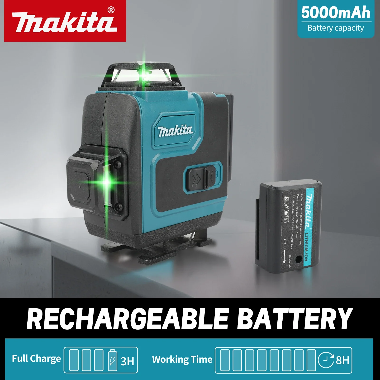 Makita 16 Lines Green Laser Level Pro, Self-Leveling & Manual Modes 4x360° 4D Green Cross Line Professional for Construction,