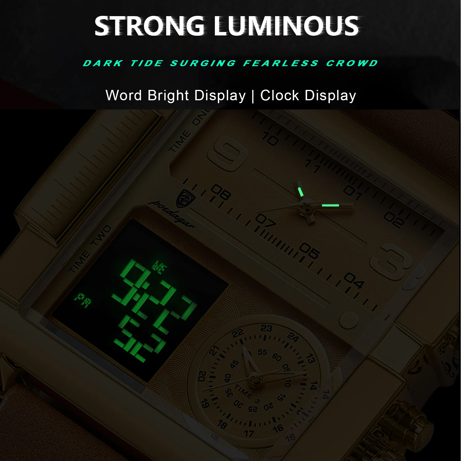 Reloj de pulsera POEDAGAR de lujo para hombre, Reloj rectangular resistente al agua luminoso para día y semana, relojes digitales multifunción para hombre, Reloj de cuarzo