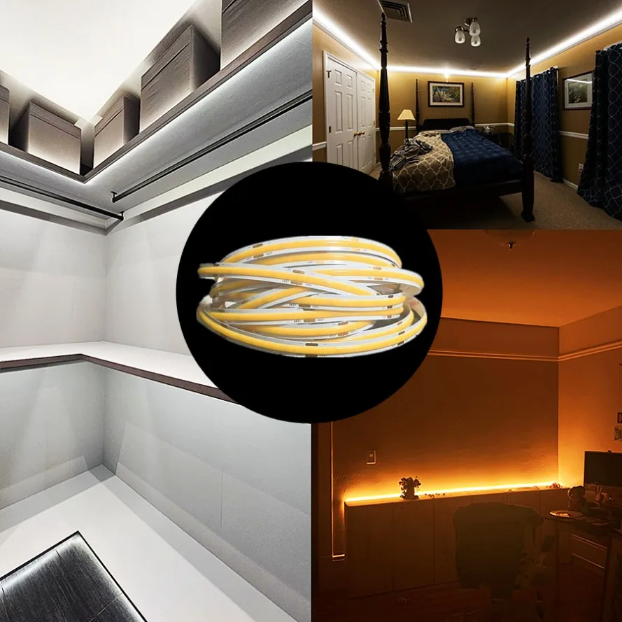 COB LED Strip 8mm 320 LEDs Width Warm Nature Cold White Color Flexible 12V 24V LED Tape Bar Light for House Room Decor
