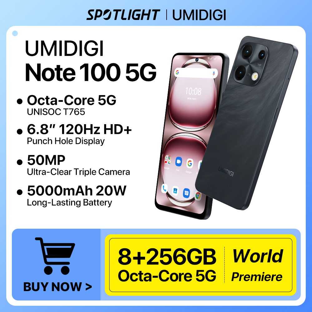 UMIDIGI Note 100 5G Android 14 Smartphone 5G Octa-Core 6.8"120Hz HD+ 8+8GB 256GB/6+6GB 128GB 50MP Triple Camera 20W Cellphone