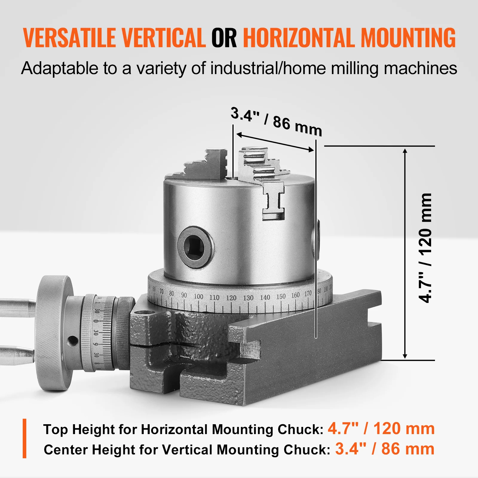 SucceBuy Precision Milling Rotary Table 4''/100mm Horizontal Vertical Model with 3-Jaw Chuck Indexing Tools for Milling Machines