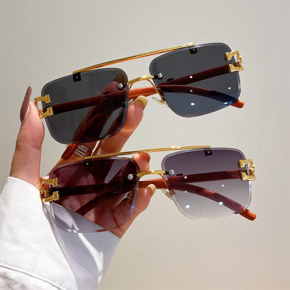 빈티지 남자 더블 빔 선글라스 여성 Frameless 클리어 스퀘어 블랙 레드 아이 안경 안경 새로운 선글라스 남자