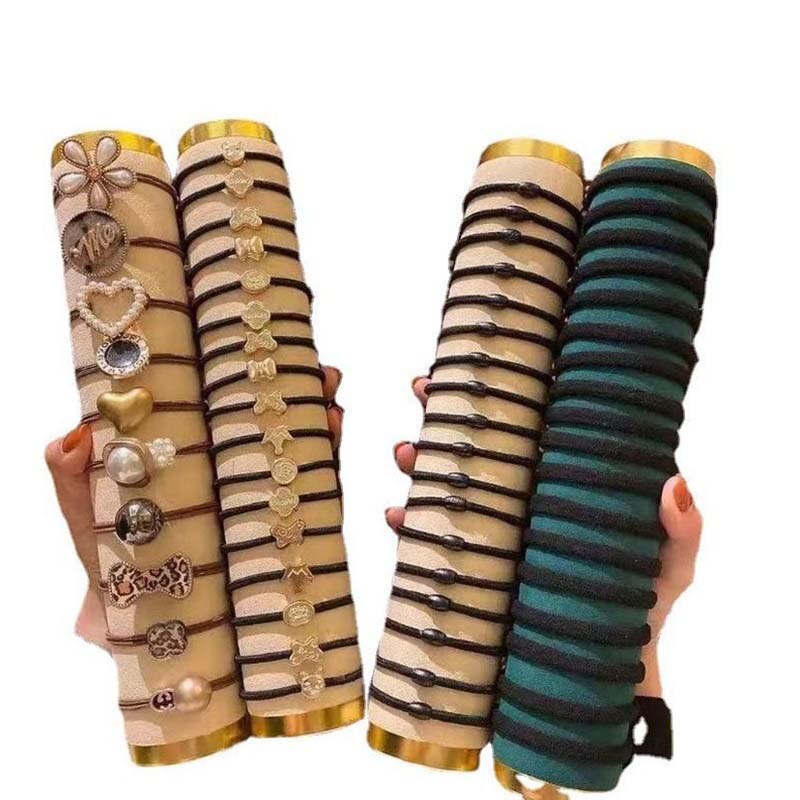 60 PCS Simples Cor Escura Cabelo Tie Alta Elasticidade Couro Banda Cabelo Headband Acessório Do Cabelo Ternos Sobriedade