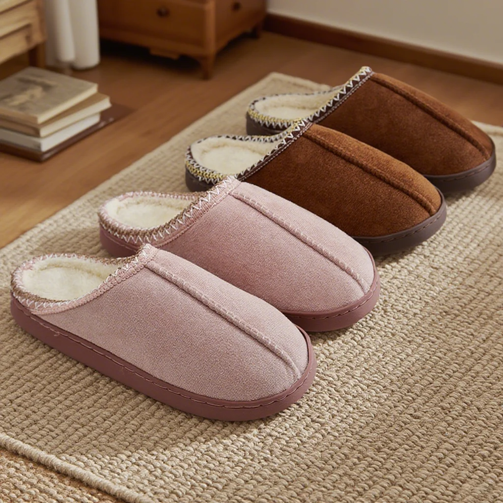 Katoenen pantoffels voor herfst en winter Binnen Dikke zolen Antislip Paar Warme fleece gevoerde zachte zool