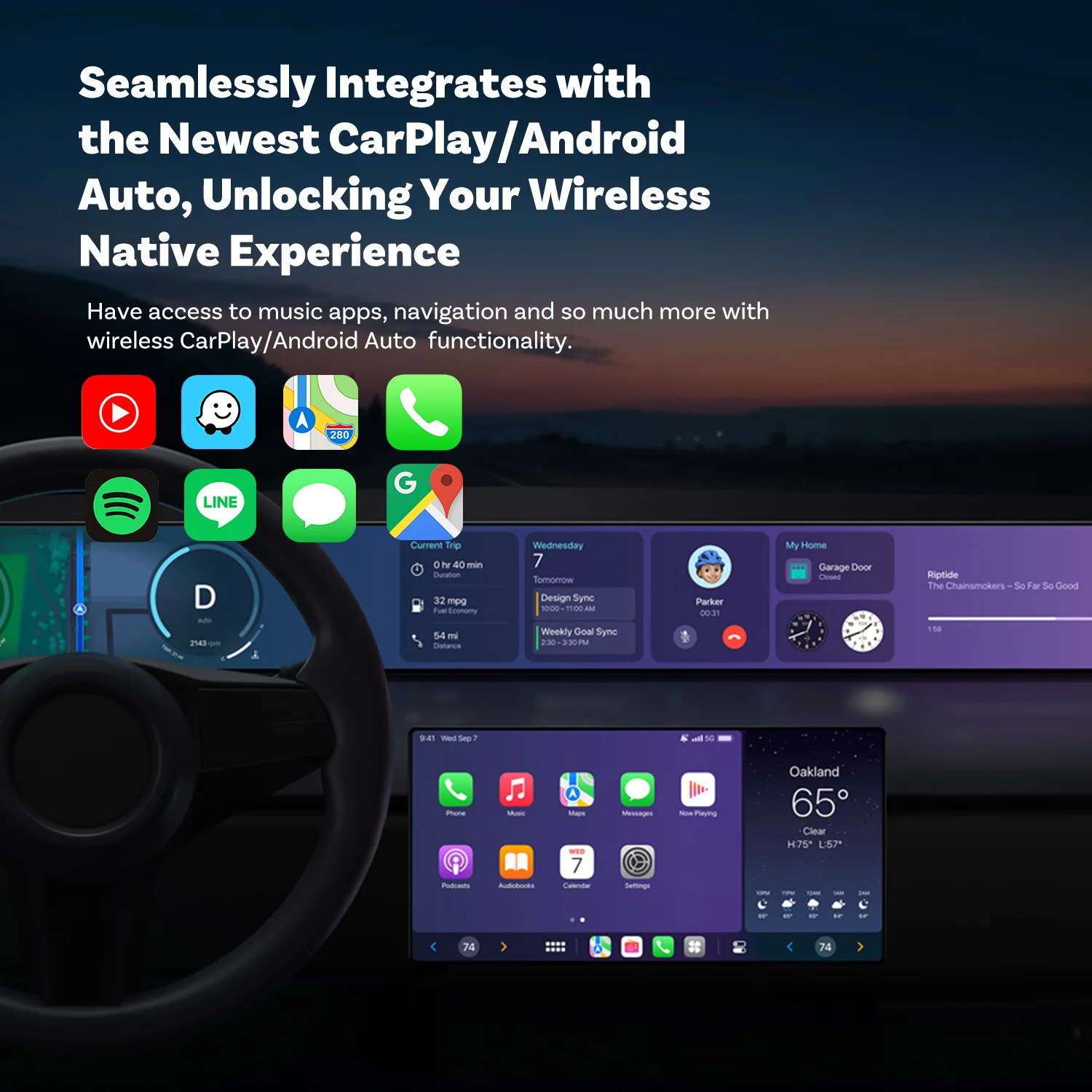 Ottocast 2 в 1, беспроводной адаптер CarPlay Android Auto, Plug Play, быстрый разъем, мини-USB-ключ для Mercedes Benz Audi Toyota и т. д.