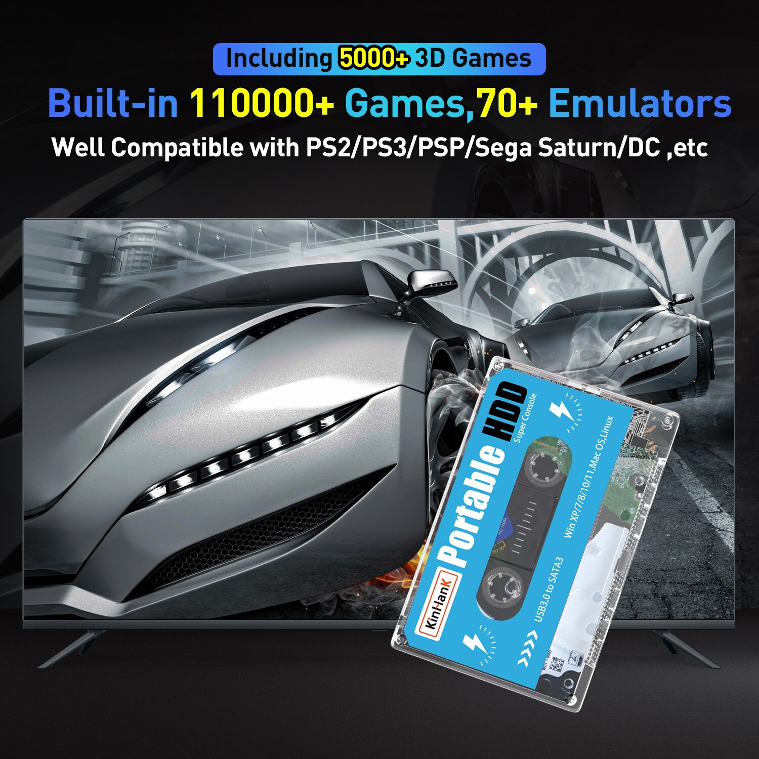 Kinhank super konsole 500g gaming hdd 100000 videospiele 70 emulatoren für dc/mame/ss/naomi/ps2/ps1 plug and play batocera os