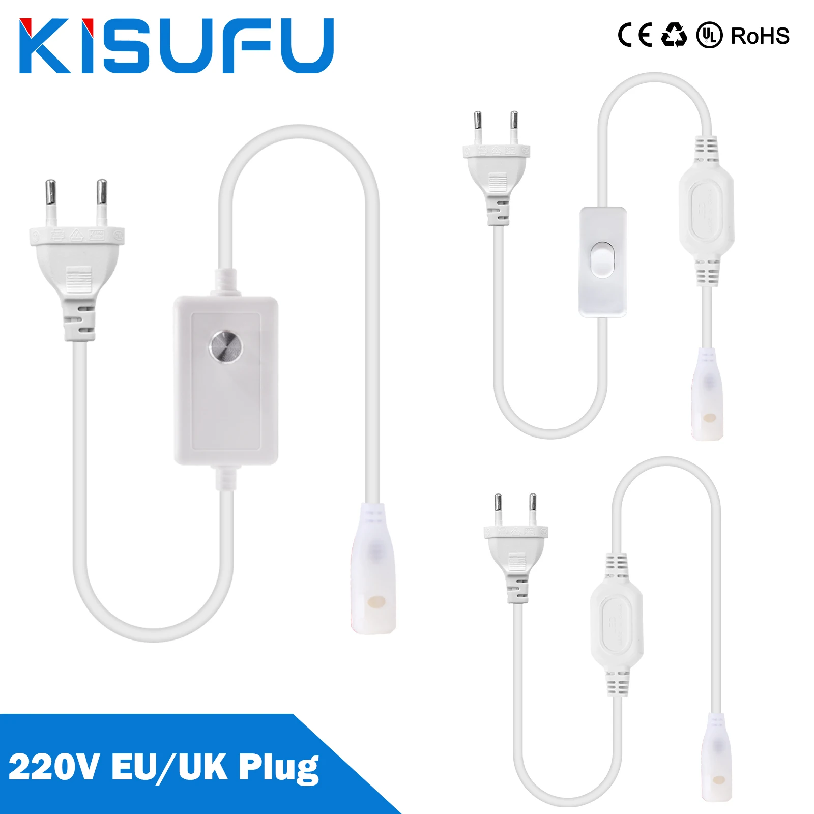 220V 230V COB LED Strip EU/UK Power Plug With Switch/Dimmer Plug For 10MM Width COB LED Strip Light