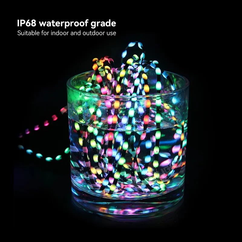 Cadena de luz de píxel LED negra de 3 pines DC5V/12V WS2811 RGB cadena de luz programable atmósfera de vacaciones cadena de luz de Navidad