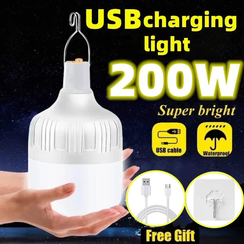 Lámpara LED de emergencia recargable por USB para exteriores, faroles portátiles con gancho para tiendas de barbacoa, Bombilla de batería, 1/2/4/6/8/10 piezas