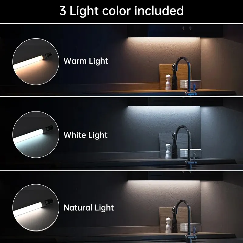 Lampada da scrivania con sensore di movimento, luce notturna, tipo C, luci ricaricabili, luci per armadietti, luci notturne con display digitale a LED da cucina