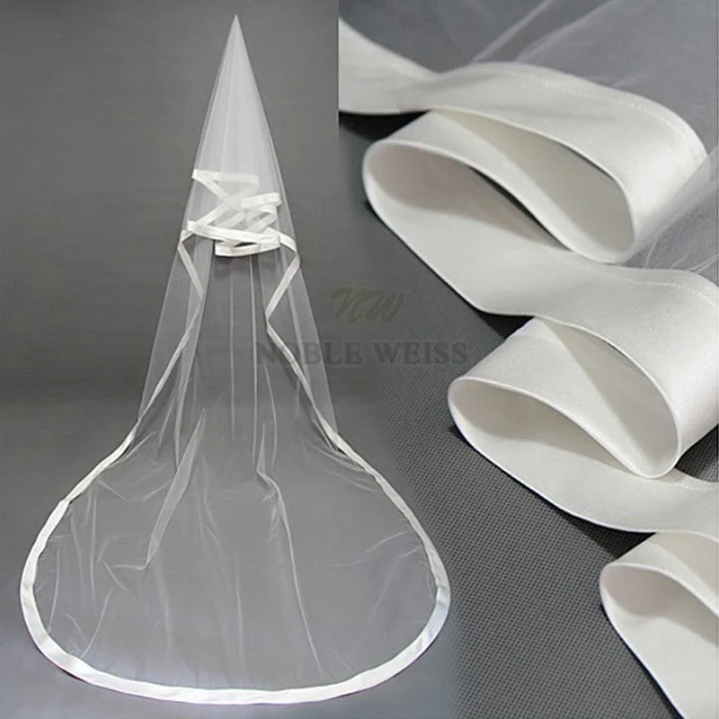 One Layer Satin Ribbon Edge Wedding Veil 1T Bridal Veils Without Comb Customized