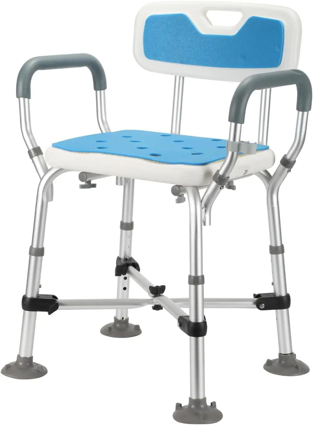 Shower Stool Height Adjustable Showerstuhl, Anti-Slip Shower Aid,Bath Stool with Armrest,Bath Stool Mit Cross Support,Badsitz for Se