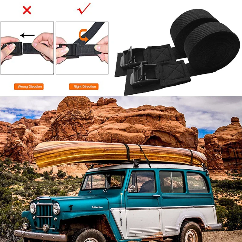 2 ชิ้น 250 กิโลกรัมแร็คหลังคารถ Kayak Cam Buckle Lashing สายคล้องกระเป๋าเดินทางโพลีเอสเตอร์ Quick Release Lashing พร้อมหัวเข็มขัด