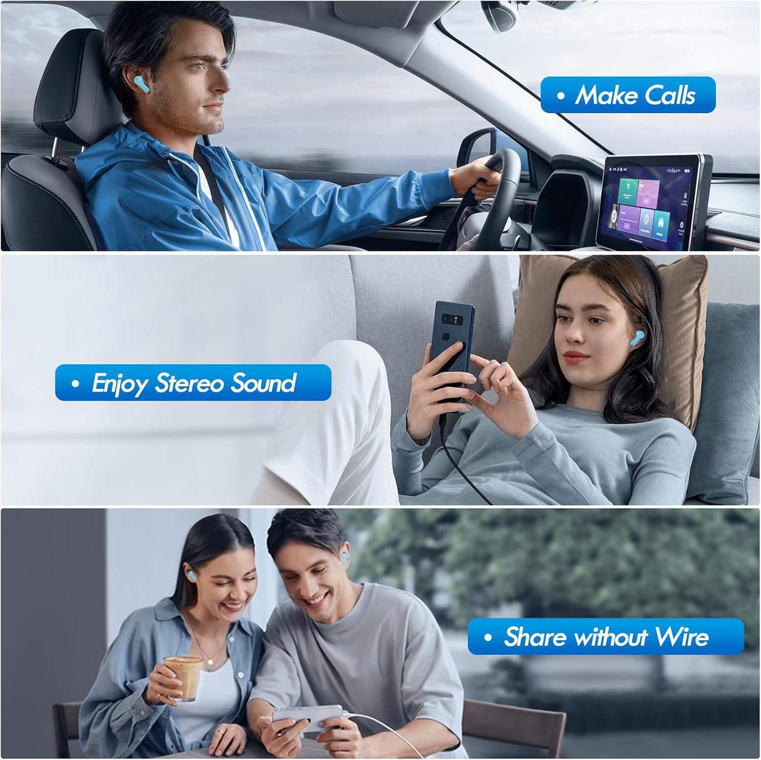 Original neue echte kabellose Bluetooth-Kopfhörer, HiFi-Stereo-Ohrhörer, Headset mit geringer Latenz für Workout, Laufen, Sport, Gaming