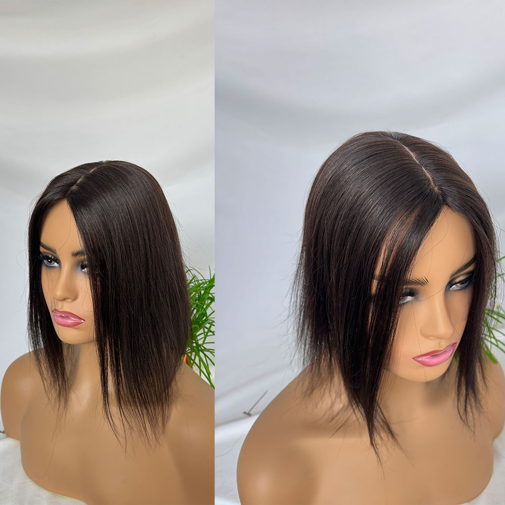 Topper de cabelo clipe em toppers de cabelo humano peruca para mulheres base de seda grossa topper para engroshar cabelo 12 polegada 3 "× 5" natural