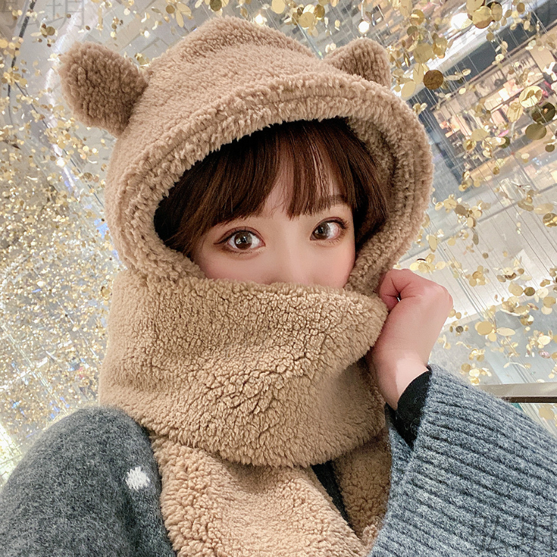 Der neue verdickte Hut handschuh schal auf einem Winter bären lamm kaschmir mützen hält warm