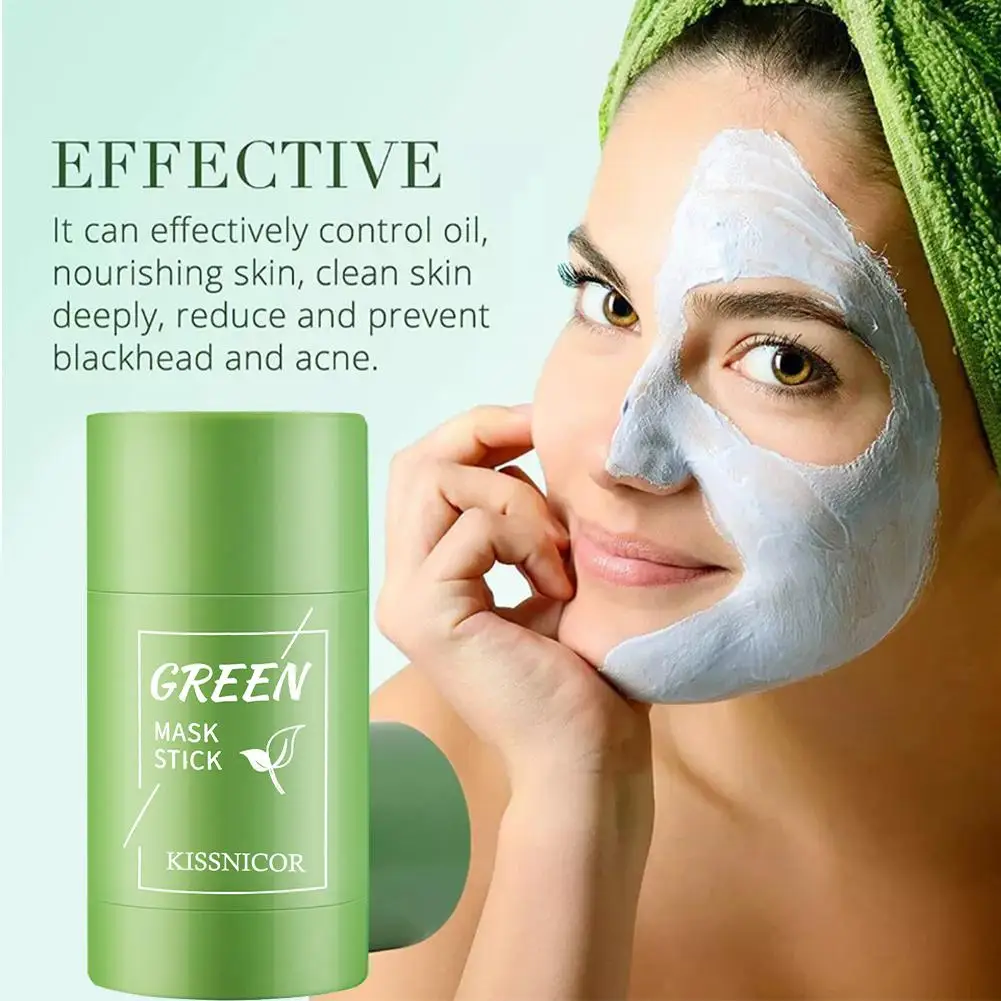 Mascarilla limpiadora sólida de té verde para eliminación de manchas de acné, eliminación de puntos negros, mascarilla de barro hidratante, fina y suave, pequeña luz 40g