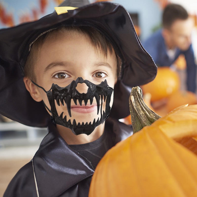 Party Skull Mask Women Men Black White Halloween Costume Props Adjustable Plastic Long Teeth Half Face Masks Fashion Accessories