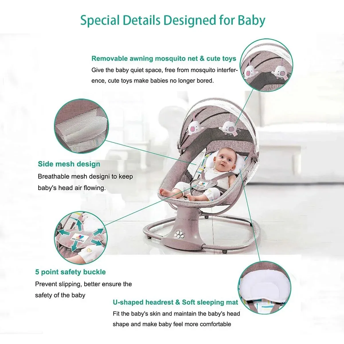 Berço elétrico para bebês, bluetooth, com mosquiteiro, música bluetooth, cadeira de balanço multifuncional, berço para recém-nascidos 2024