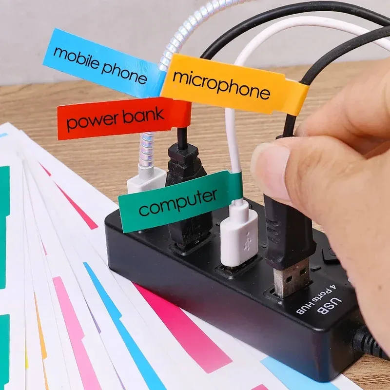 240/480 Uds. Etiquetas autoadhesivas para cables, bridas coloridas impermeables para marcar cables, pegatinas para impresora láser, organizadores de etiquetas de cables de fibra