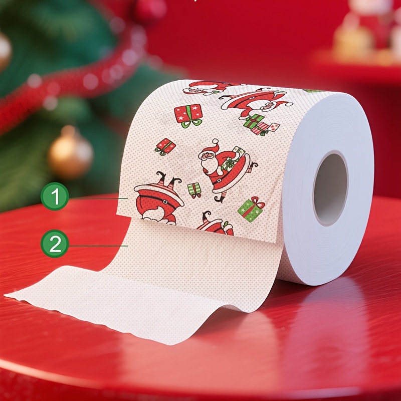 1/5rolls Christmas Toilet Paper Rolls - Festive Santa, Reindeer & Snowman Holiday Prints, Red Top & Evergreen Tree Design