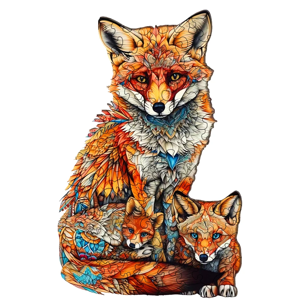 Ciepłe drewniane puzzle rodzinne Fox Kreatywna różnorodność specjalnych kształtów Kreatywne prezenty dla chłopców i dziewcząt Prezenty urodzinowe dla dorosłych
