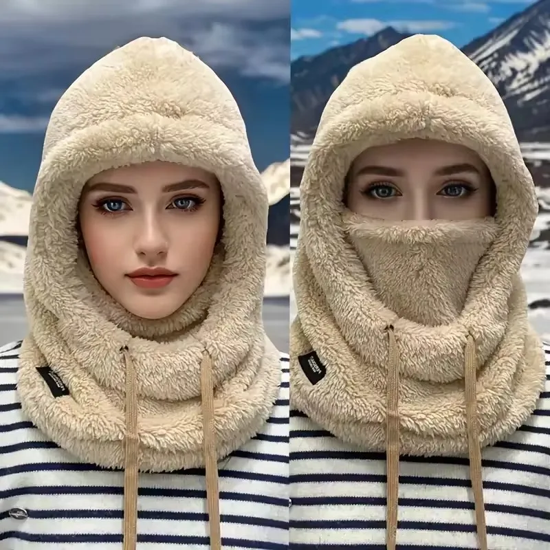 Pasamontañas térmico cálido a prueba de viento, capucha de esquí, cubierta facial para motocicleta, Polar, cubierta ajustable para el cuello para ciclismo, máscara facial completa para invierno