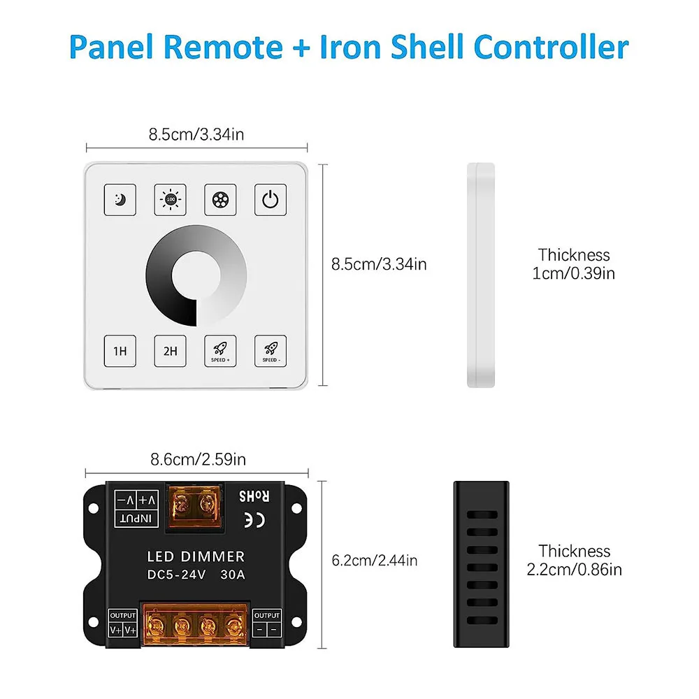DC5V 12V 24V RF LED Dimmer 30A Wireless LED Controller 2.4G Touch Panel Switch For 5050 3528 COB Single color LED Strip