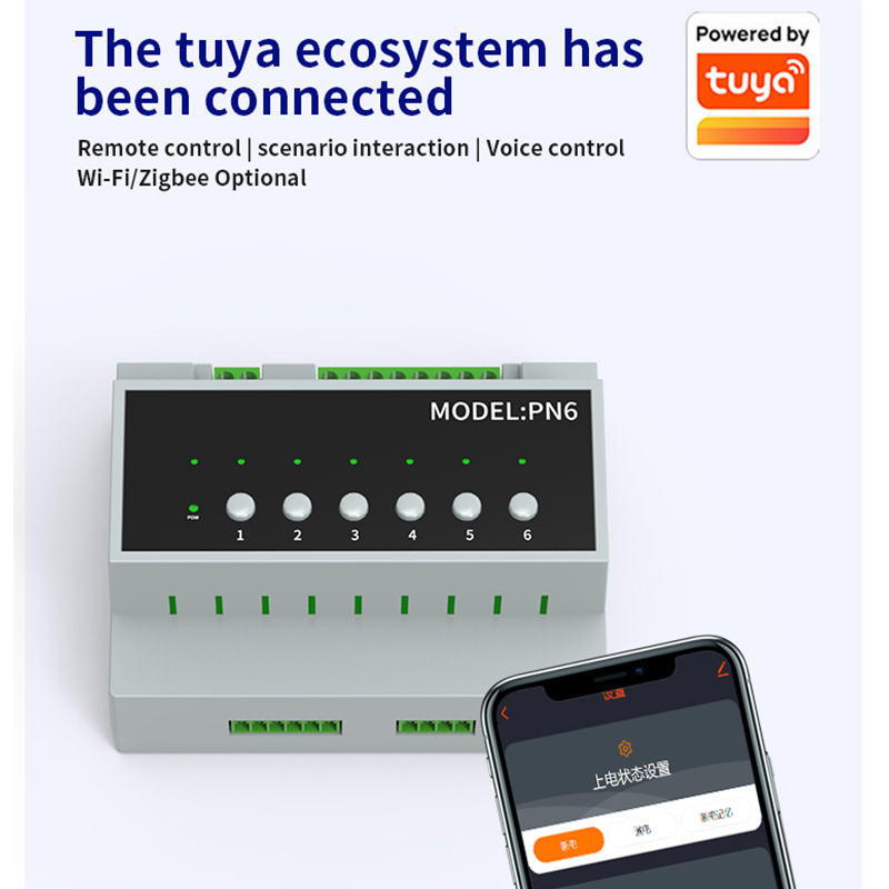 Tuya inteligente zigbee wifi 6 ch 16a módulo de interruptor de relé de energia de 6 vias módulo de relé de controle de aparelho de controle remoto 110v-240v