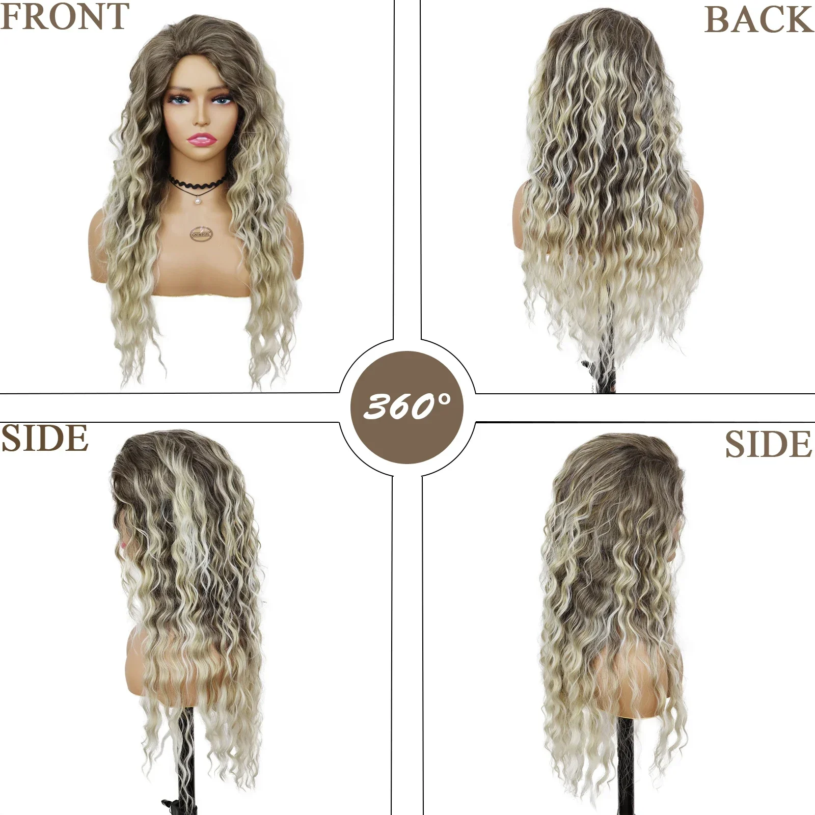 Ash Blonde Curlyวิกผมสังเคราะห์ผมยาวหยิกWigsสําหรับผู้หญิงFluffyทรงผมWave Ombreวิกผมเครื่องแต่งกายCarnival Partyวิกผมปกติ