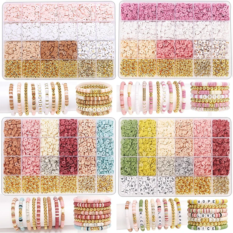 Stil DIY Tonperlen Armbandherstellung Kit Freundschaft Golden Letter Perlen Kit für Schmuckherstellung Frauen Teenager Mädchen Geburtstagsgeschenk
