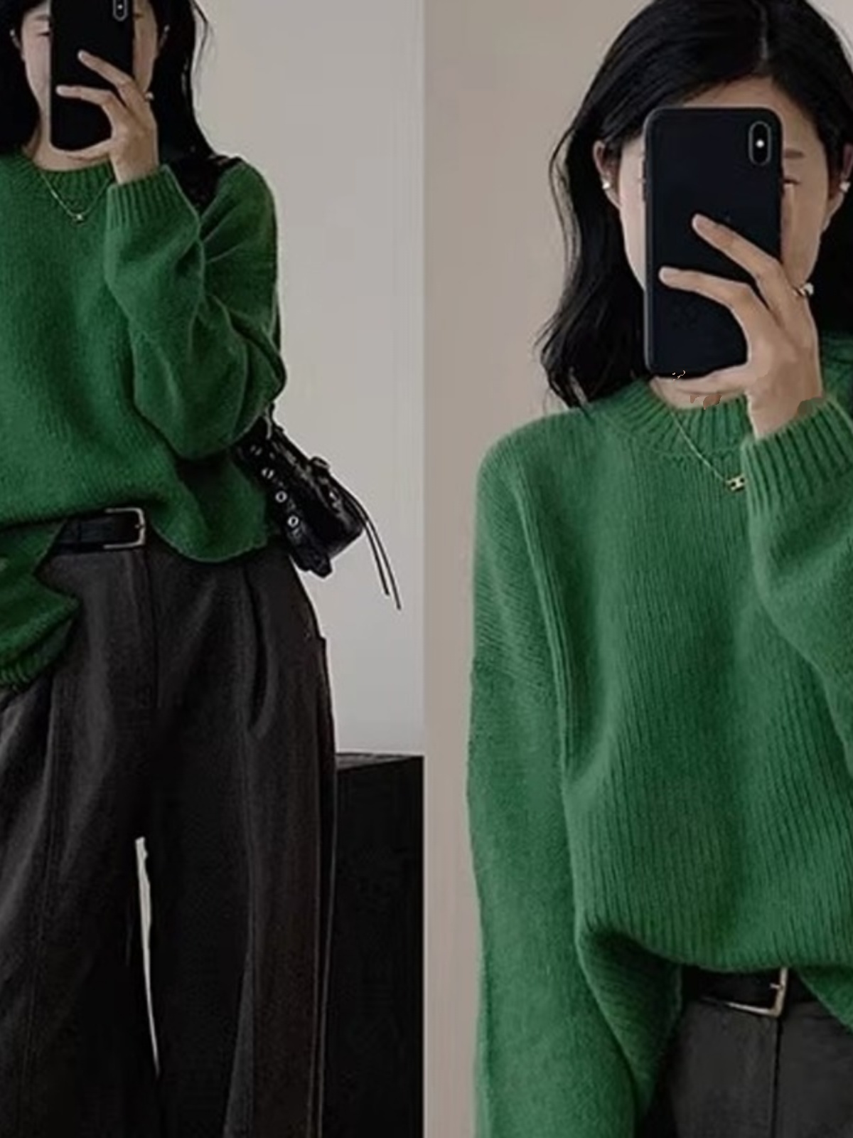 Suéter F de Tricô com Manga Curta em Pelúcia de Urso, Estilo Novo de Primavera e Outono, Moda Casual, Top de Gola Redo...