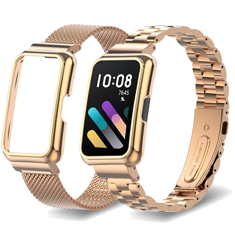 Correa de acero inoxidable para Honor Band 7 6, funda protectora de pulseras de Metal para Huawei Band 8 7 6, marcos de cubierta de correa de reloj