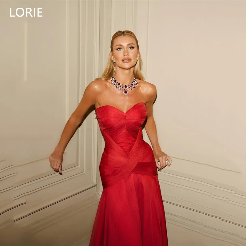 LORIE Abiti da sposa a sirena rossa Abiti da sposa eleganti senza spalline lunghi fino al pavimento senza maniche Abiti da sposa eleganti personalizzati