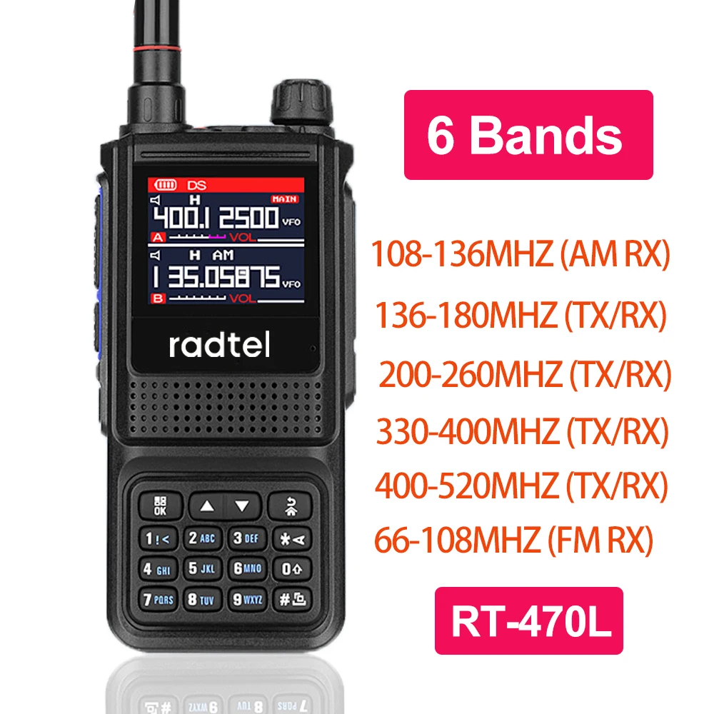 Radtel RT-470L 5w 6 bands amateur ham zwei weg radio station 256ch air band walkie talkie noaa lcd farbe polizei scanner luftfahrt