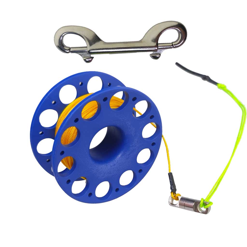 Carrete de buceo, carrete de dedo de 30 metros con tornillo de doble punta para buceo, Clip a presión, carrete de dedo para buceo para snorkel y buceo